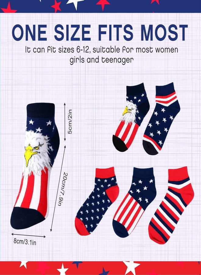 Vicenpal 5 Pairs Unisex American Flag Socks USA Stars Striped Patriotic Low Lightweight Cotton Novelty Low Cut Ankle Dress Socks Gifts for Christmas Teen Girl Men Women - Image 2