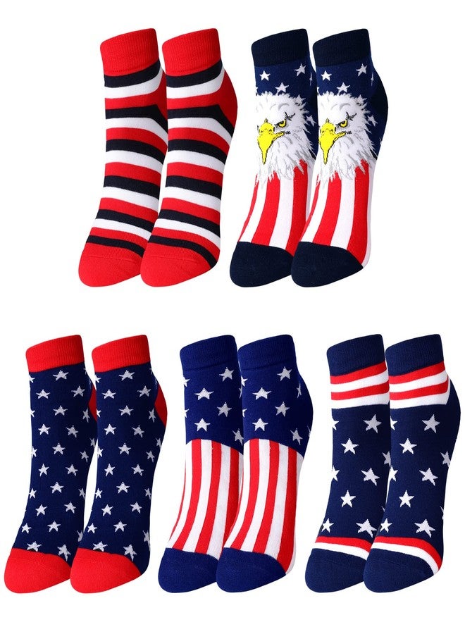 Vicenpal 5 Pairs Unisex American Flag Socks USA Stars Striped Patriotic Low Lightweight Cotton Novelty Low Cut Ankle Dress Socks Gifts for Christmas Teen Girl Men Women - Image 1