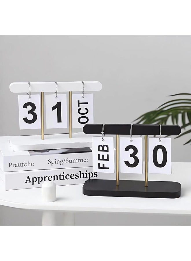 Generic 1 Piece Wood Ornaments Calendar,Wooden Flip Calendar Turn Page Month Date Display for Desk Office Home (Black)  - Image 5