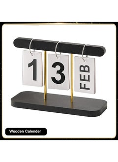 Generic 1 Piece Wood Ornaments Calendar,Wooden Flip Calendar Turn Page Month Date Display for Desk Office Home (Black)  - Image 1