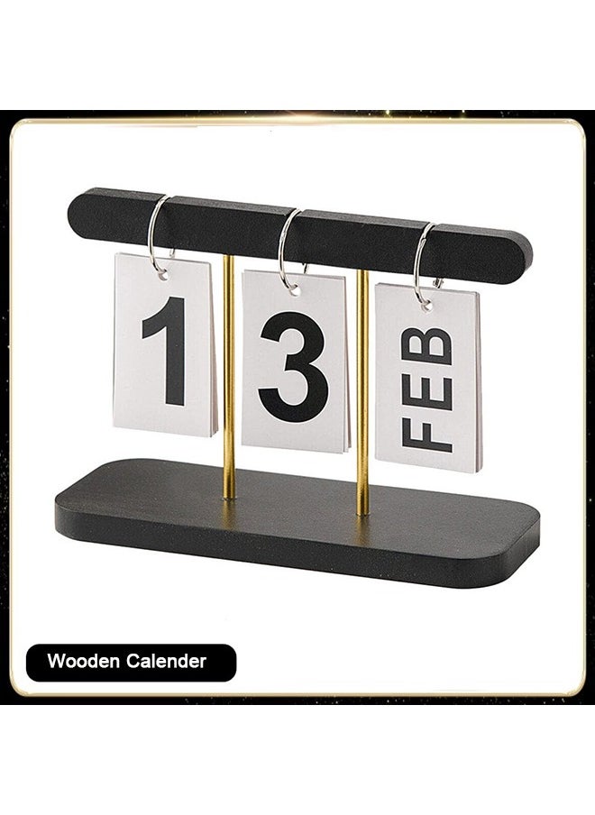 Generic 1 Piece Wood Ornaments Calendar,Wooden Flip Calendar Turn Page Month Date Display for Desk Office Home (Black)  - Image 1