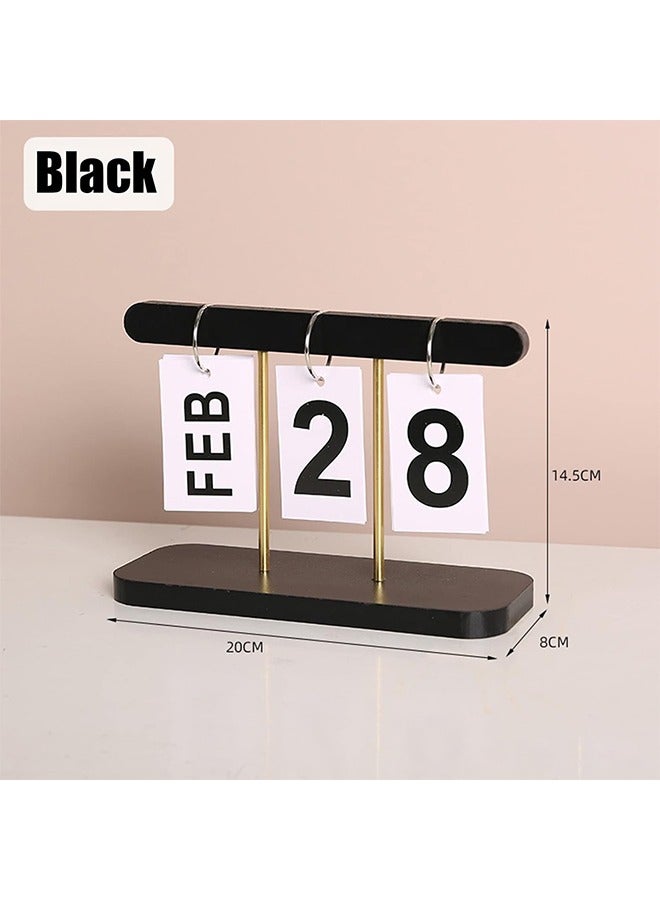 تقويم خشبي مزخرف، تقويم قلاب مودرن للمكتب والمنزل، ديكور طاولة بتصميم نورديك بسيط، عرض تاريخ إبداعي لغرفة المعيشة وطاولة القهوة، لون أسود - Image 3