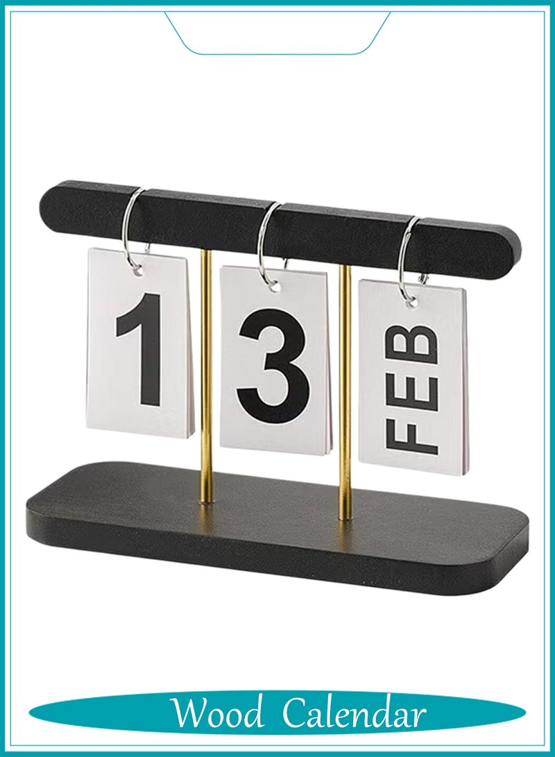 تقويم خشبي مزخرف، تقويم قلاب مودرن للمكتب والمنزل، ديكور طاولة بتصميم نورديك بسيط، عرض تاريخ إبداعي لغرفة المعيشة وطاولة القهوة، لون أسود - Image 1