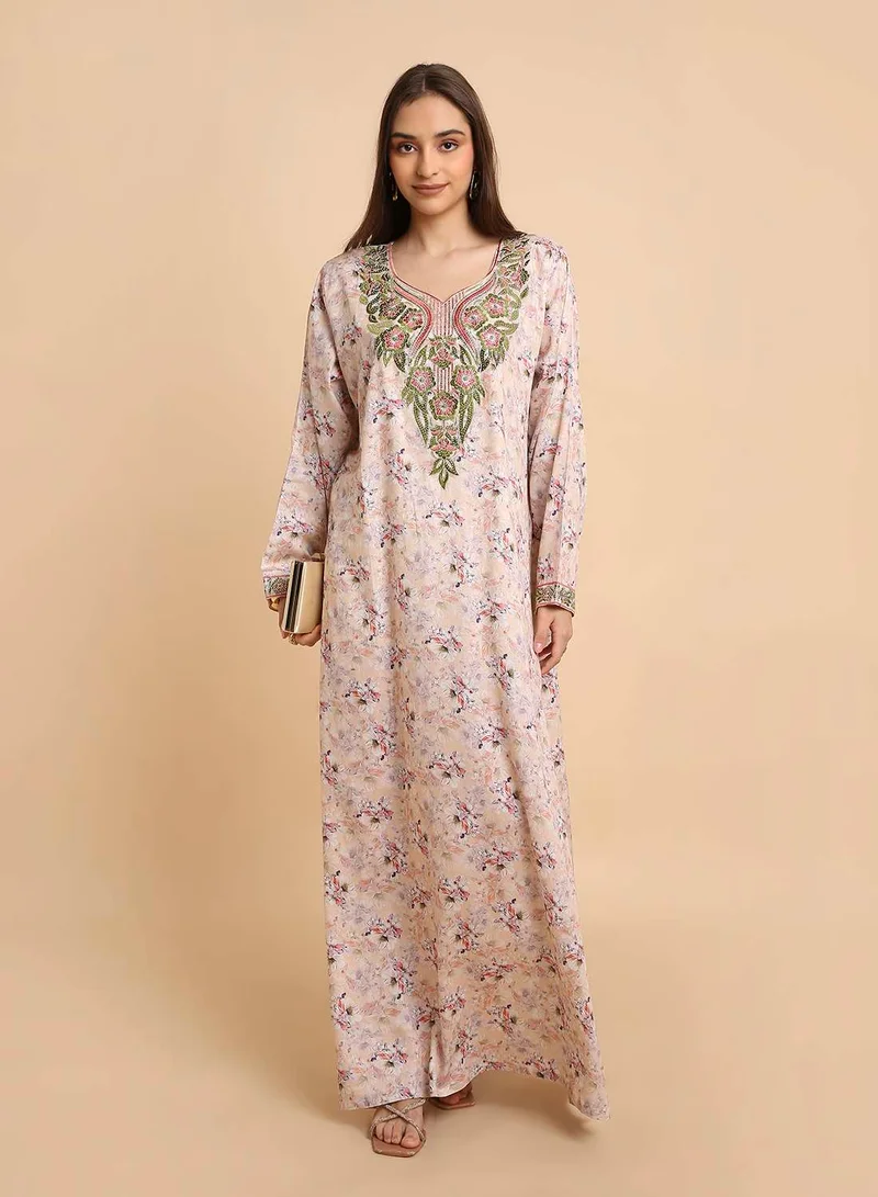 HANA & SARA Ethnic Style Arabic Mukhawar Jalabiya in Pure Giza Silk Cotton Dress with Head Scarf for Women's