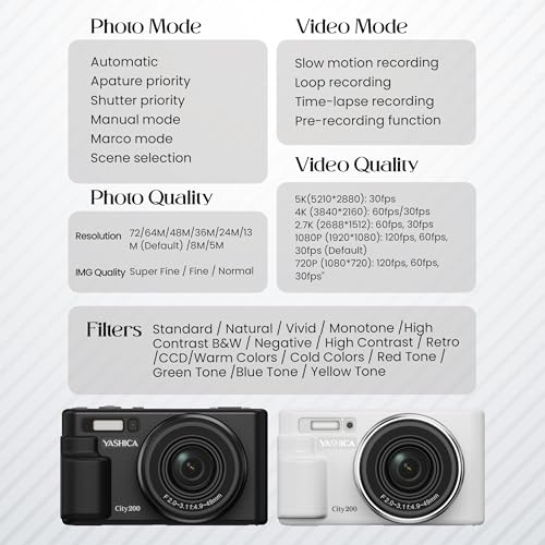 Yashica City 200 13MP 5K Ultra HD Digital Camera, White - Image 4