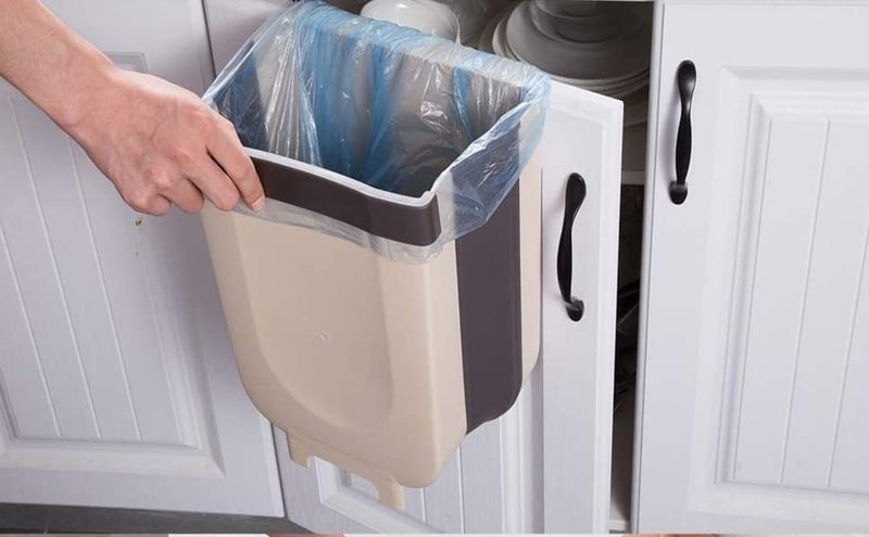RIGJAK RIGJAK Folding Trash Bin abinet Door Wall Mounted Folding Waste Bin Collapsible Hanging Trash Bin Garbage Box for Bedroom Bathroom Car Trash Bag Storage Box Pack of 1  - Image 3