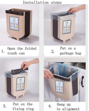 RIGJAK RIGJAK Folding Trash Bin abinet Door Wall Mounted Folding Waste Bin Collapsible Hanging Trash Bin Garbage Box for Bedroom Bathroom Car Trash Bag Storage Box Pack of 1  - Image 4