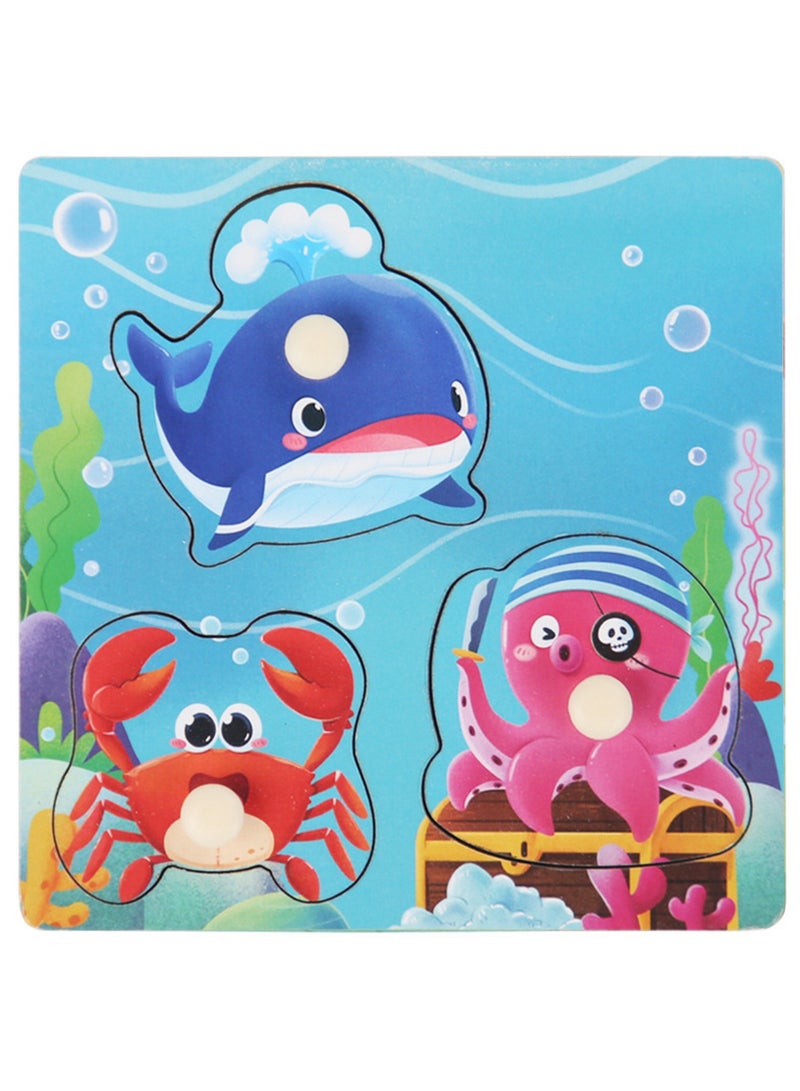 Children's Educational Wooden Cartoon Ocean Series Jigsaw Puzzles Suitable Gift Bag Pack - Image 1