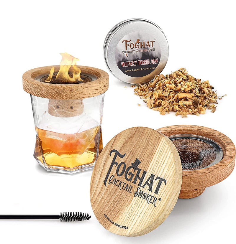 THOUSAND OAKS BARREL Foghat Cocktail Smoker W/ Bourbon Barrel Wood Shavings-Infuse Cocktails, Wine, Whiskey, Cheese, Meats, Dried Fruits, Salt and More!-Smoking Glass Cloche Accessories - Image 1