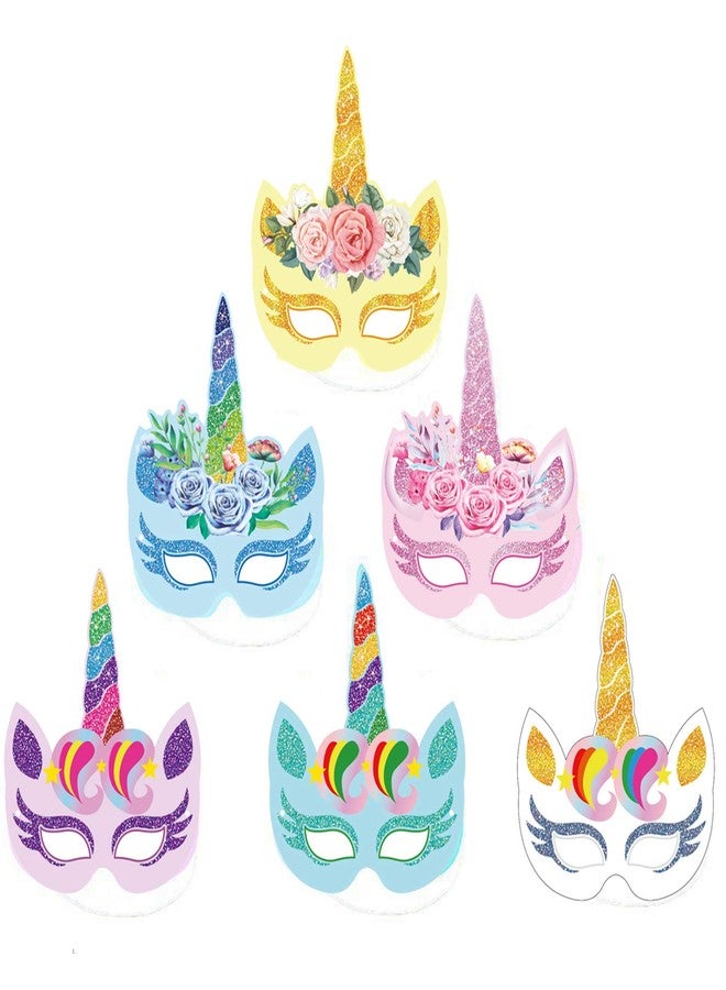 Festiko® 24Pcs Unicorn Birthday Party Favors, Unicorn Masks for Girls, Kids Goodie Bag Stuffers, Unicorn Paper Masks, Unicorn Theme Party Decorations Favor Supplies, 6 Styles - Image 1