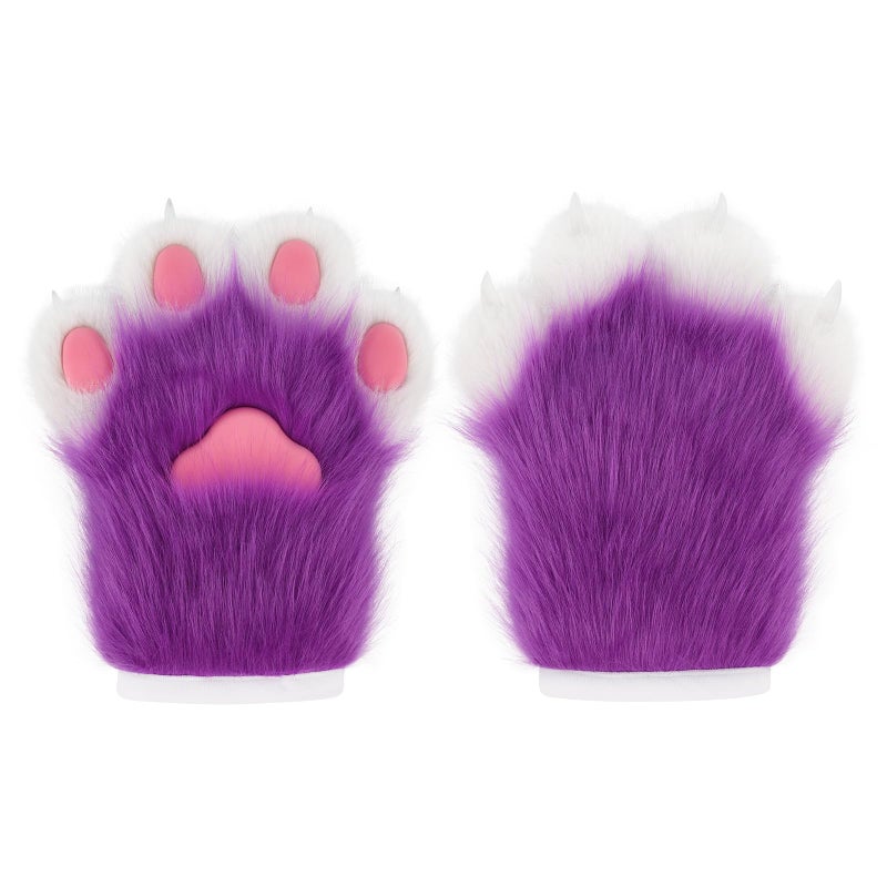 hbbhml Faux Fur Plush Furry Cat Claw Gloves Fursuit Animal Fox Paws Mittens Halloween Cosplay Costume Accessories for Adult - Image 1