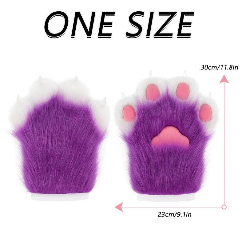 hbbhml Faux Fur Plush Furry Cat Claw Gloves Fursuit Animal Fox Paws Mittens Halloween Cosplay Costume Accessories for Adult - Image 3