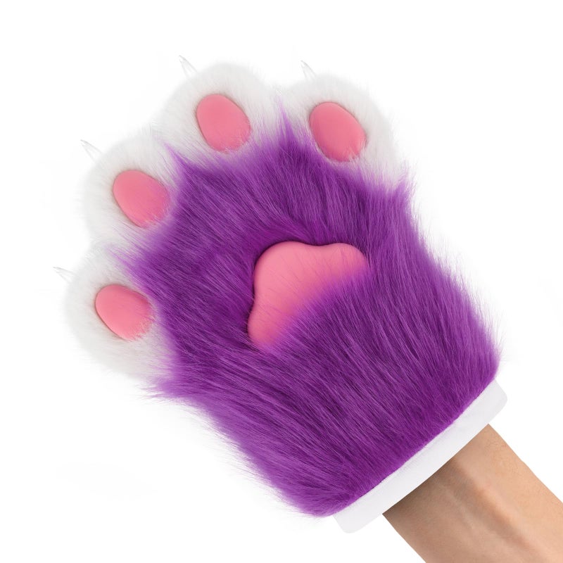 hbbhml Faux Fur Plush Furry Cat Claw Gloves Fursuit Animal Fox Paws Mittens Halloween Cosplay Costume Accessories for Adult - Image 2