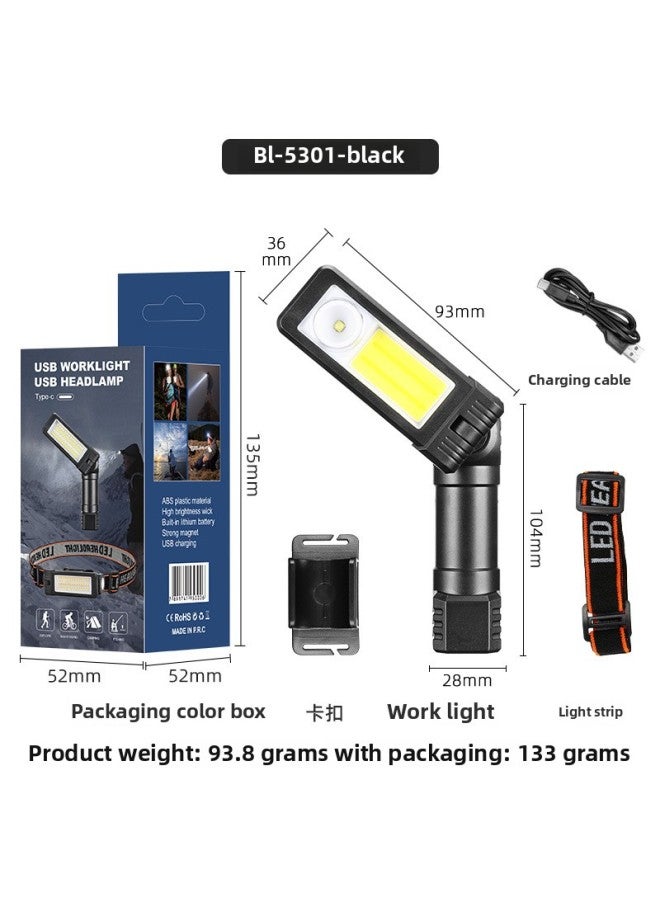 Loquat USB Multi-function COB Magnet Auto Repair Work Light LED Red Warning Light Strong Flashlight Maintenance Work Light-Color:Bl-5303-black - Image 3