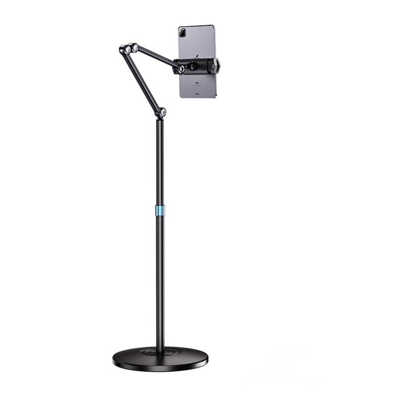 MRK Floor Stand with 2-Brackets head for Phone and Tablet - 360° Adjustable Swivel Premium Articulating Arm no spring with Weighted Base Aluminum Alloy Construction for Desk, Bedside and Office Use - Image 2