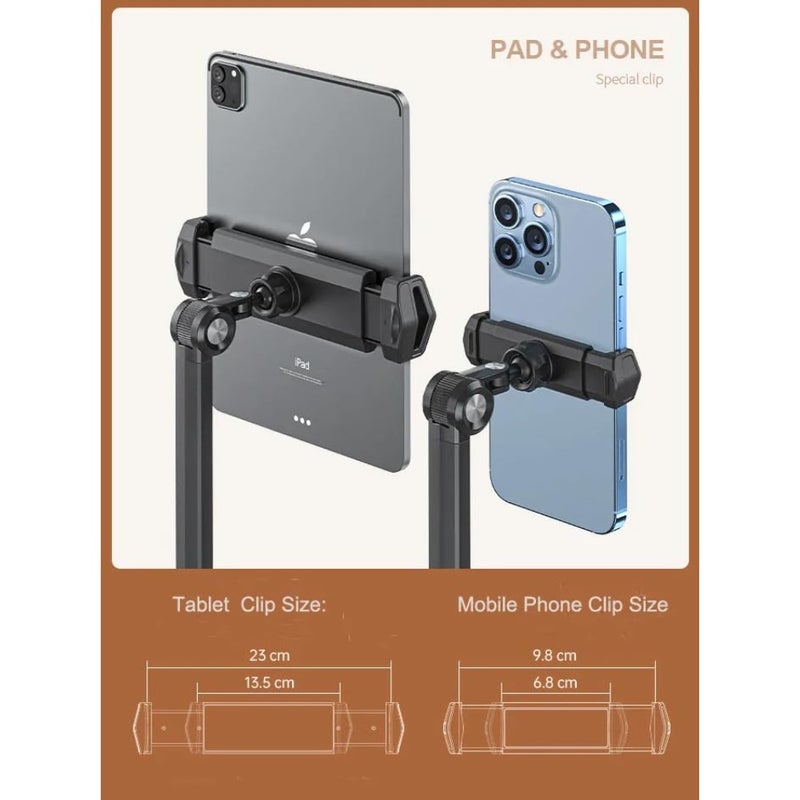 MRK Floor Stand with 2-Brackets head for Phone and Tablet - 360° Adjustable Swivel Premium Articulating Arm no spring with Weighted Base Aluminum Alloy Construction for Desk, Bedside and Office Use - Image 3
