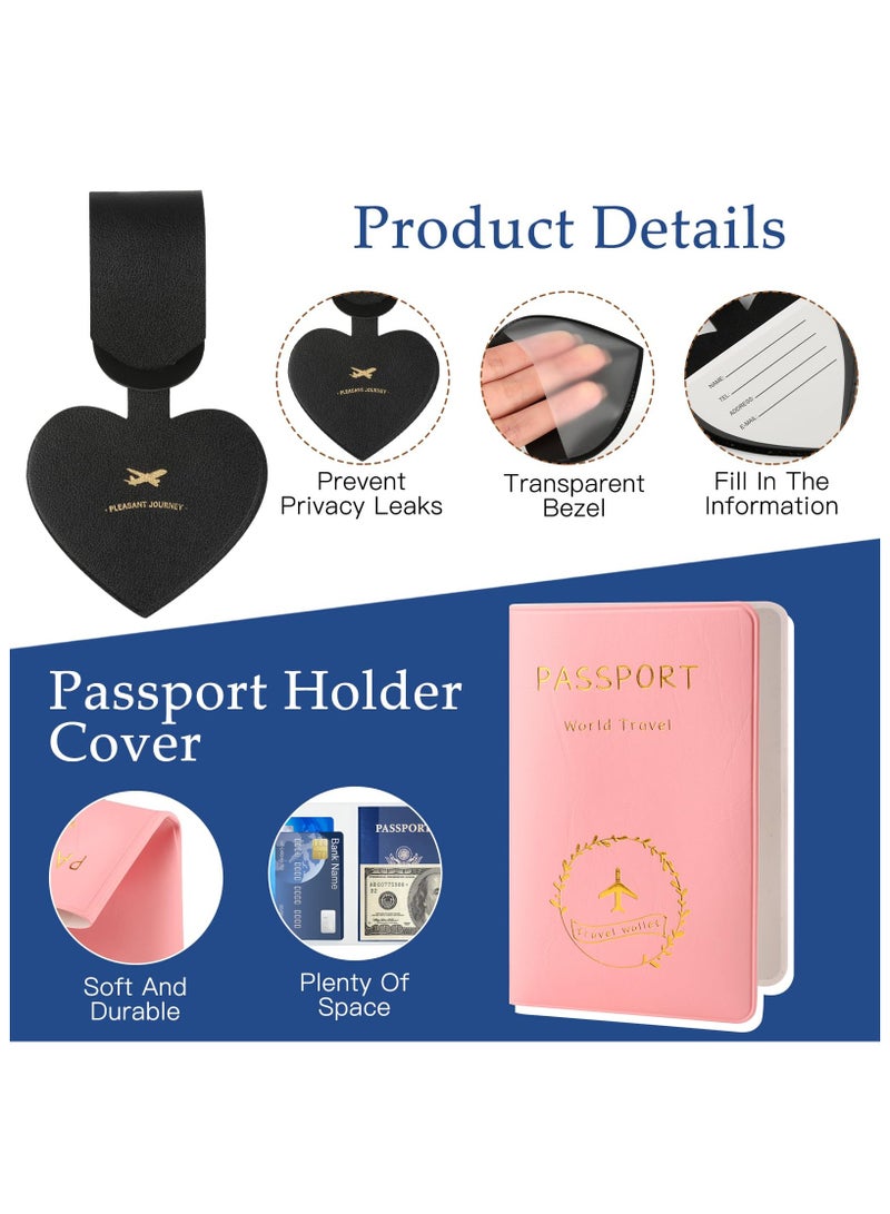 SOLARAE Passport Covers 2 Pieces, Pu Leather Passport Case with 2 Pieces Luggage Tags, Couples Passport Holder for Men and Women, Passport Wallet for Storing Passport Boarding Passes Credit Card - Image 3