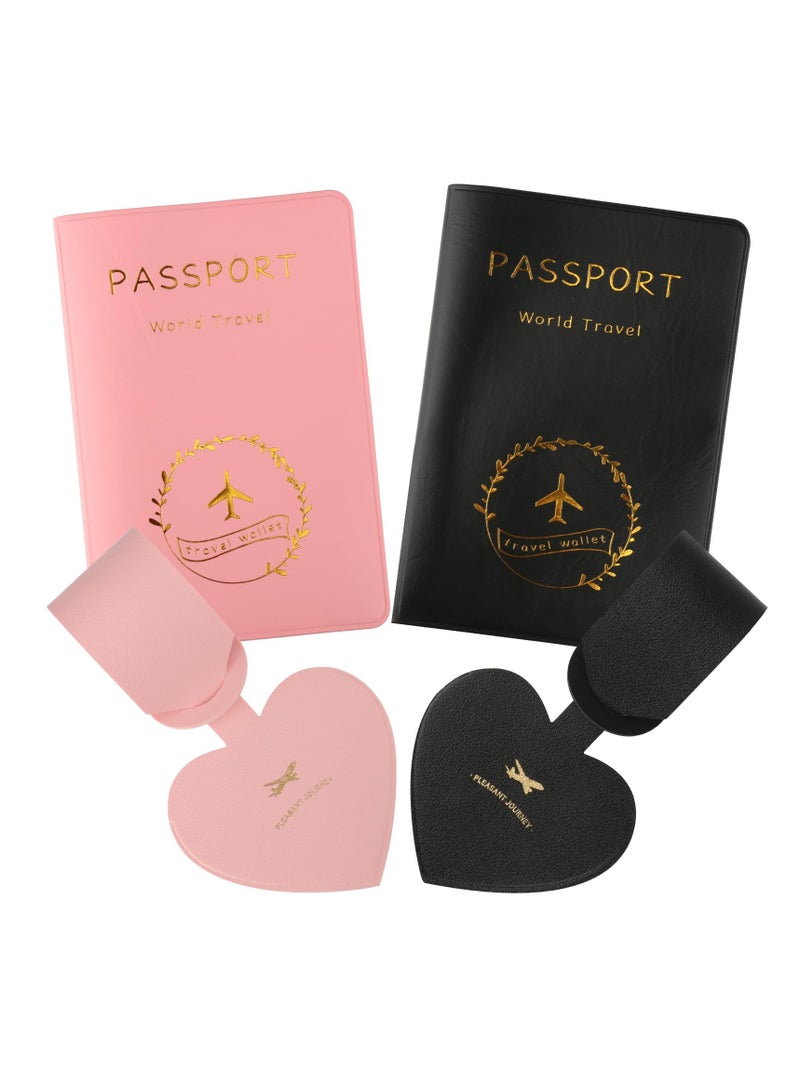 SOLARAE Passport Covers 2 Pieces, Pu Leather Passport Case with 2 Pieces Luggage Tags, Couples Passport Holder for Men and Women, Passport Wallet for Storing Passport Boarding Passes Credit Card - Image 1