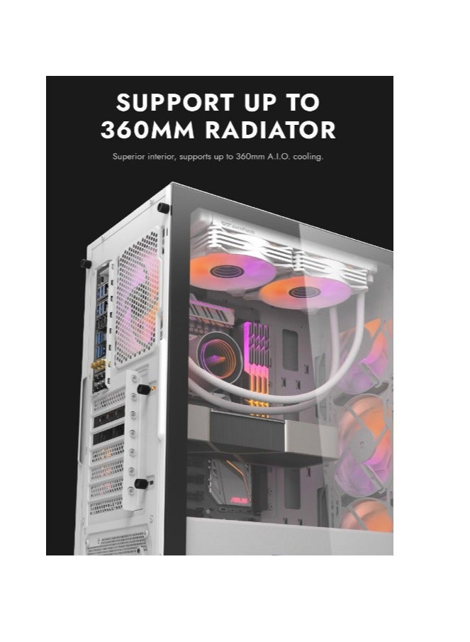 Darkflash DK361 ATX Mesh Type Gaming PC Case With Pre-Installed 4 ARGB Fans, USB 3.0, Tempered Glass Side Panel, Supports Up to 360mm Radiators - Computer Case - Image 4