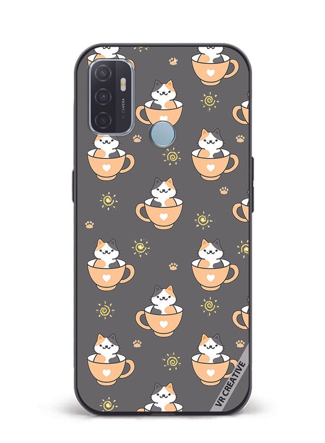 VR CREATIVE Protective Case Cover For Oppo A53 Cat In A Cup Design Multicolour - Image 1