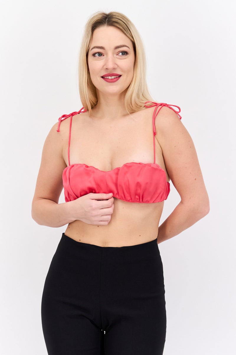 Sinsay Women Sweetheart Neck Sleeveless Plain Crop Top, Pink - Image 1