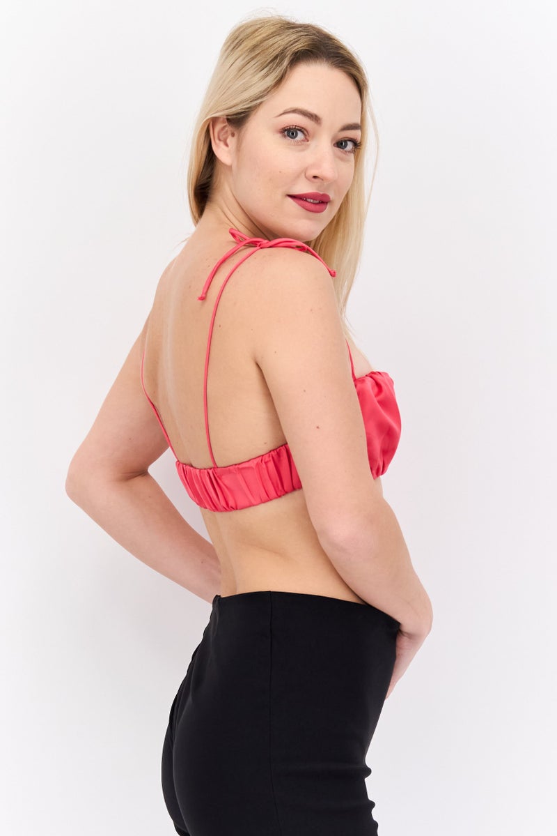 Sinsay Women Sweetheart Neck Sleeveless Plain Crop Top, Pink - Image 4