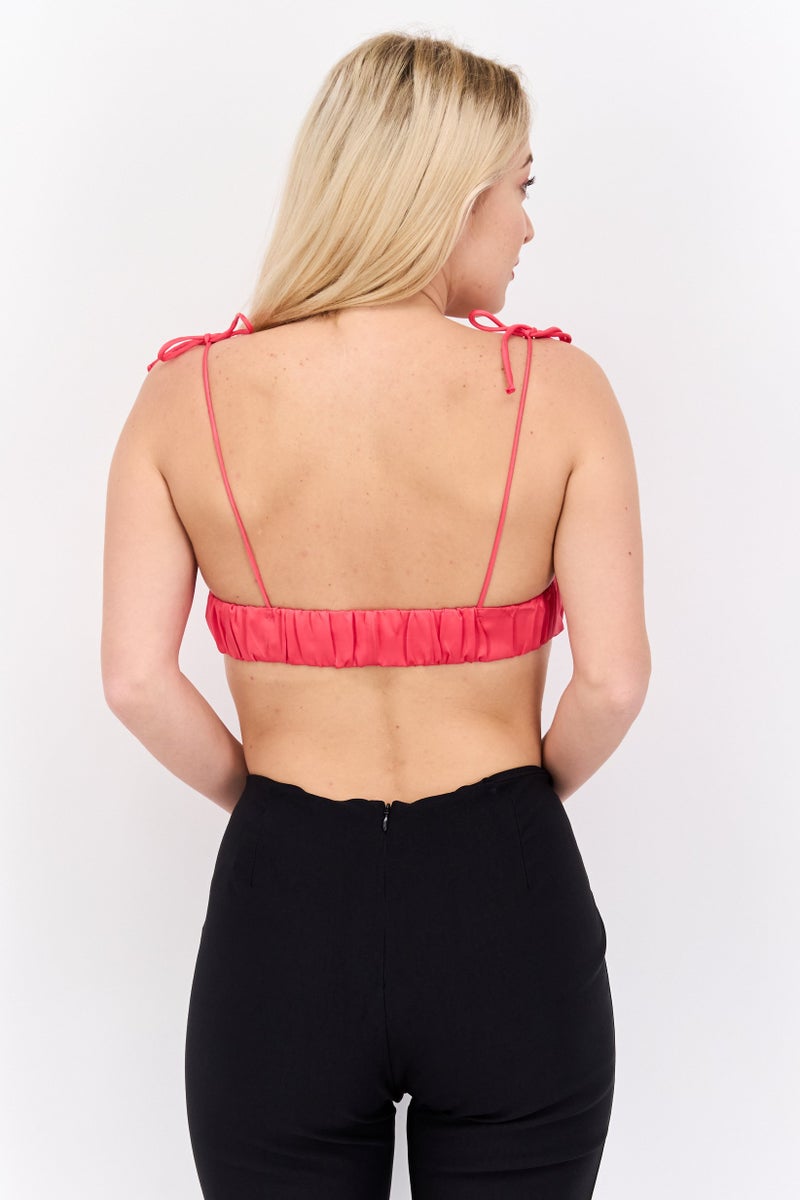 Sinsay Women Sweetheart Neck Sleeveless Plain Crop Top, Pink - Image 2