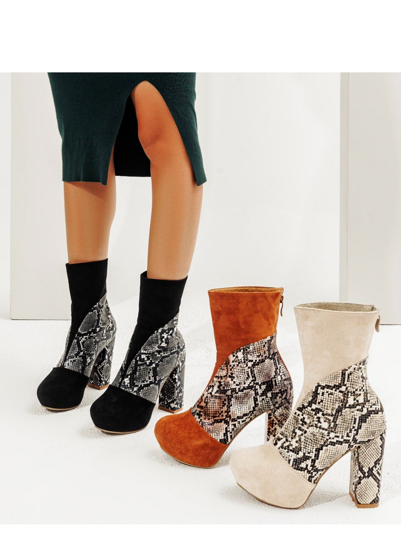 Vbranda Suede Boot With Snakeskin Leather 9 Sm B-35-BEIGE - Image 2