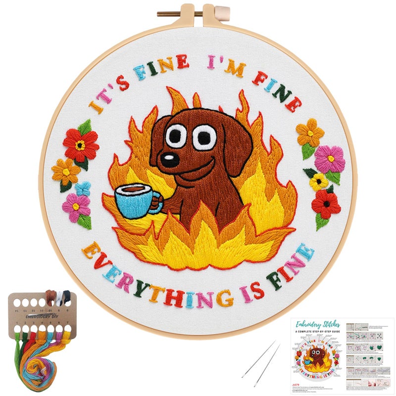 Nuberlic Cute Dog Embroidery Kits for Beginner Adults Cross Stitch Kit with Funny Animal Pattern Include Cloth Hoops Threads Needles - Image 1