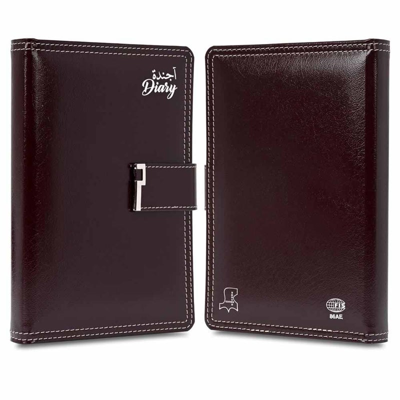 FIS 2026 A5 Diary, 148x210mm, 2 Side Padded Sewn Bonded Leather Cover, Round Corners with Magnetic Lock, Arabic/English, 70gsm Italian Ivory Paper, Chocolate Cover, LockDesign 4-FSDI86AE26D04 - Image 2