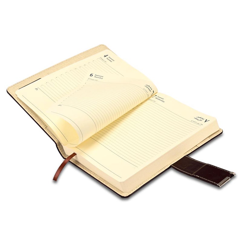 FIS 2026 A5 Diary, 148x210mm, 2 Side Padded Sewn Bonded Leather Cover, Round Corners with Magnetic Lock, Arabic/English, 70gsm Italian Ivory Paper, Chocolate Cover, LockDesign 4-FSDI86AE26D04 - Image 4