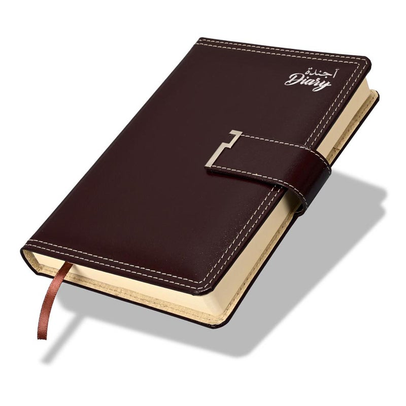 FIS 2026 A5 Diary, 148x210mm, 2 Side Padded Sewn Bonded Leather Cover, Round Corners with Magnetic Lock, Arabic/English, 70gsm Italian Ivory Paper, Chocolate Cover, LockDesign 4-FSDI86AE26D04 - Image 1