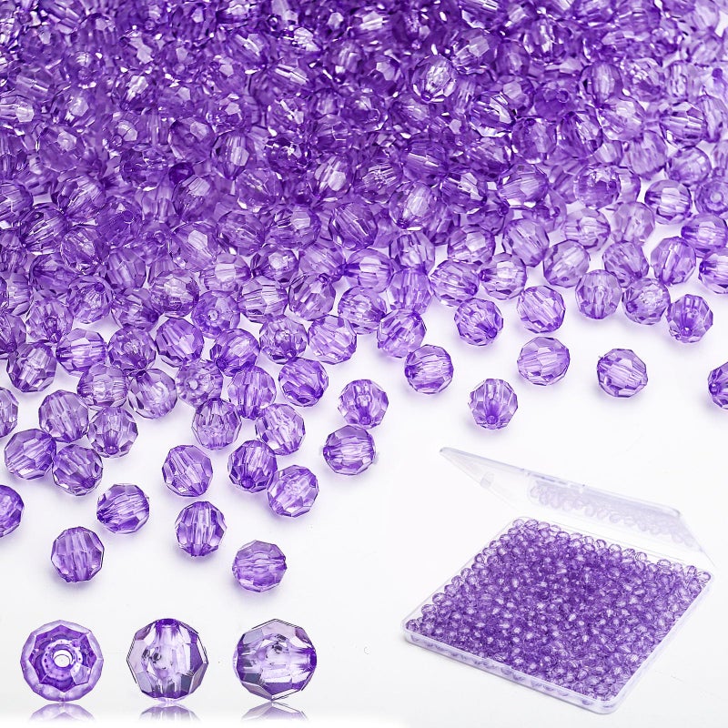 BONNY BOXX 500pcs 8mm Acrylic Faceted Round Crystal Beads Transparent Light Purple Loose Spacer Craft Beads for DIY Bracelet Necklace Earring Keychain Jewelry Making Bags Decoration
