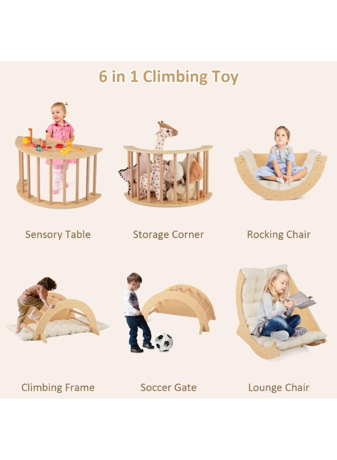 Wooden Arch Climber Rocker with Soft Cushion, 6 in 1 Montessori Climbing Toys for Toddlers, Waldorf Indoor Table Baby Children Ladder Gym Learning Playset for Kids - Image 2