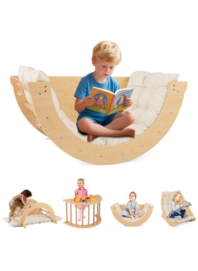 Wooden Arch Climber Rocker with Soft Cushion, 6 in 1 Montessori Climbing Toys for Toddlers, Waldorf Indoor Table Baby Children Ladder Gym Learning Playset for Kids - Image 1