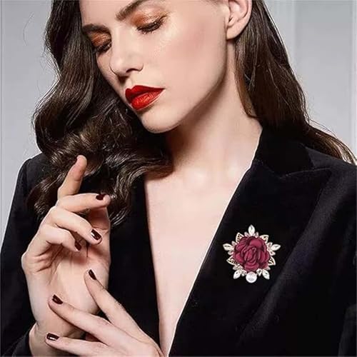 XFSAFDM Brooch Pin for Women, Saree Brooch for Women, Elegant Floral Design for Weddings, Parties, and Formal Occasions, Red Rose Decorative Pin for Ethnic and Western Outfits - Image 3