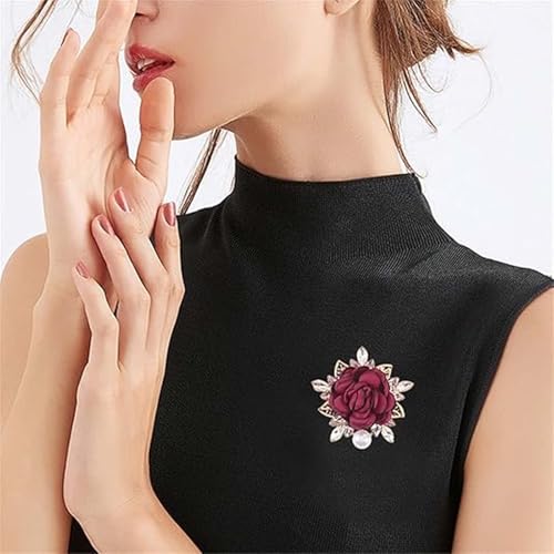 XFSAFDM Brooch Pin for Women, Saree Brooch for Women, Elegant Floral Design for Weddings, Parties, and Formal Occasions, Red Rose Decorative Pin for Ethnic and Western Outfits - Image 4