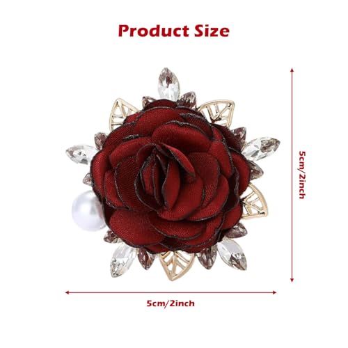 XFSAFDM Brooch Pin for Women, Saree Brooch for Women, Elegant Floral Design for Weddings, Parties, and Formal Occasions, Red Rose Decorative Pin for Ethnic and Western Outfits - Image 2