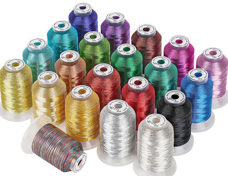 New brothread 21 Assorted Colors Metallic Embroidery Machine Thread Kit 500M 550Y Each Spool for Computerized Embroidery and Decorative Sewing