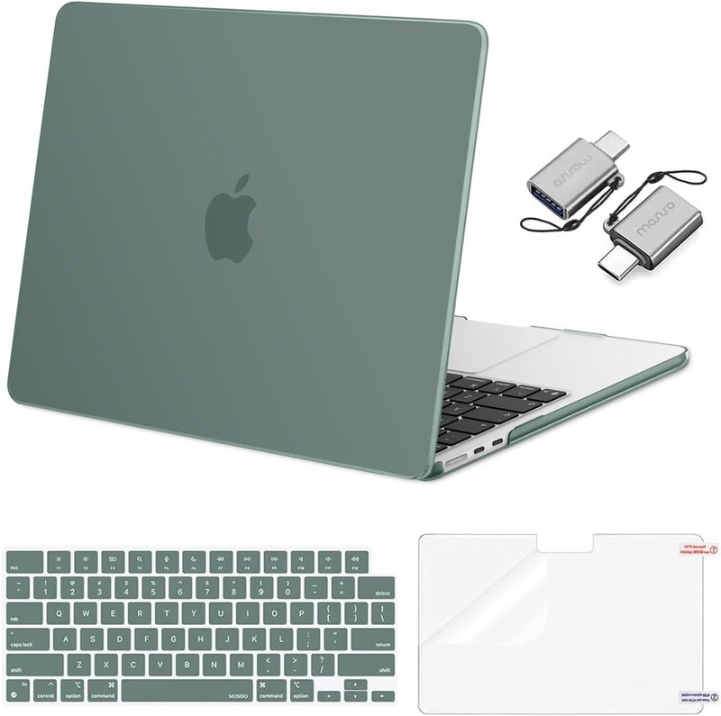 MOSISO Hard Shell Case for MacBook Air 13 inch with Keyboard Cover, Screen Film, and Type C Adapters - Emerald Green - Image 1