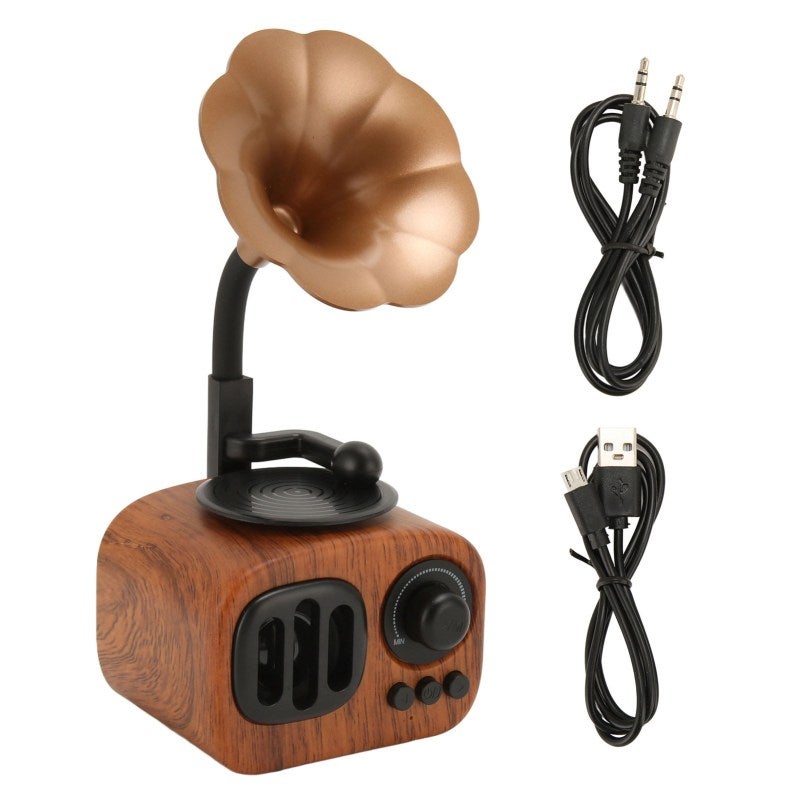 BT Speaker Vintage Mini Wooden BT Speaker - Portable Stereo Radio with USB Flash Drive Memory Card AUX Support 8-Hour Battery Life Compact 5W Magnet Speaker for Home Room - Image 1