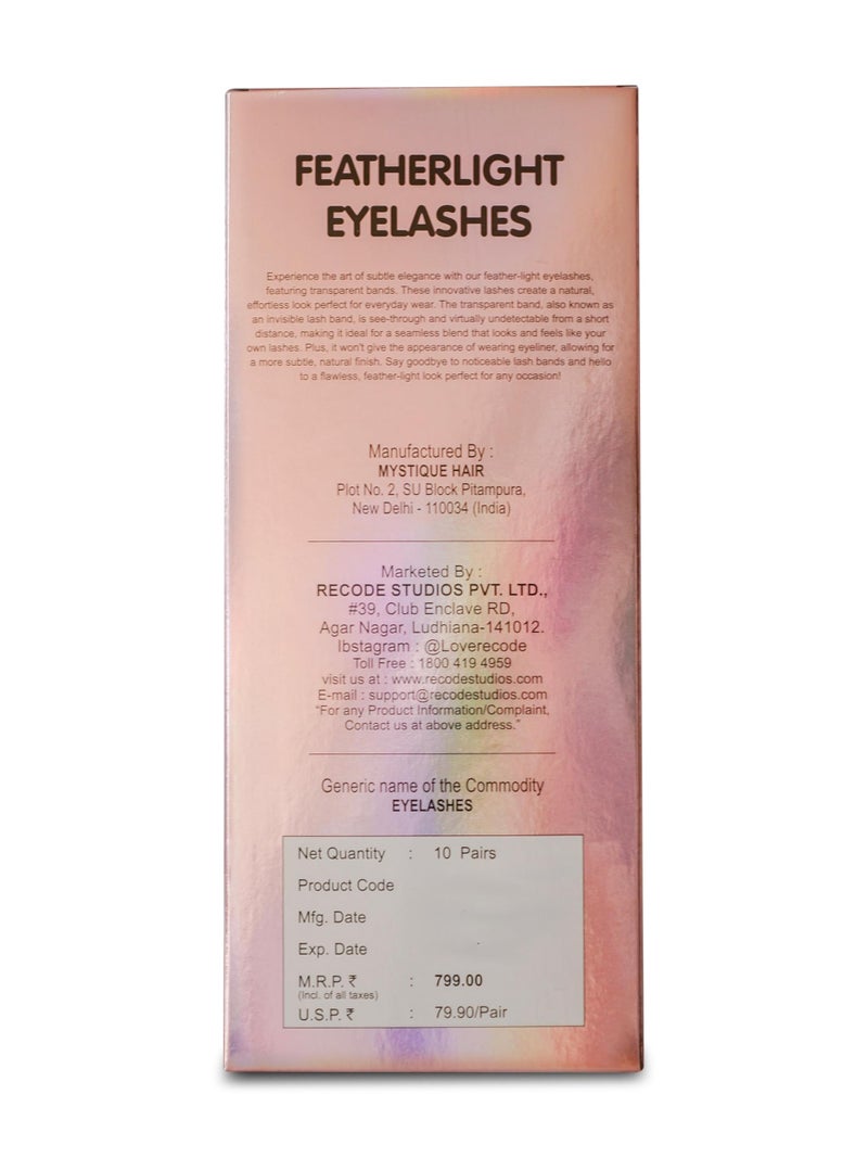 Recode RE05 Featherlight Faux Mink Eyelashes-Transparent Band,Pack of 10 - Image 2