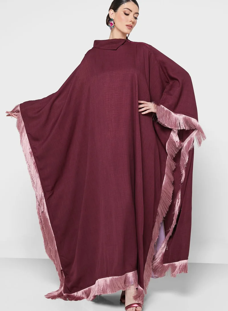 hayas closet Cape Sleeve Fringe Hem Abaya