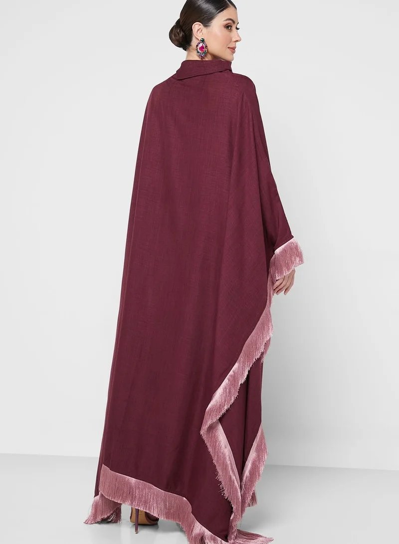 hayas closet Cape Sleeve Fringe Hem Abaya