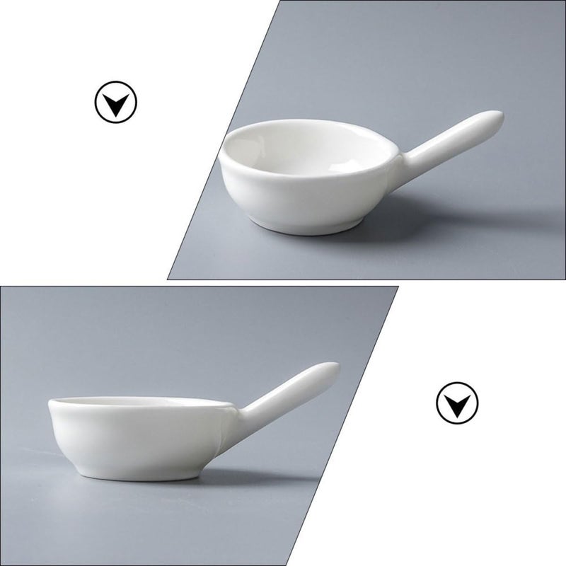2Pcs White Porcelain Soy Sauce Dishes with Handle 6cm Small Snack Plates Condiment Holders - Image 4