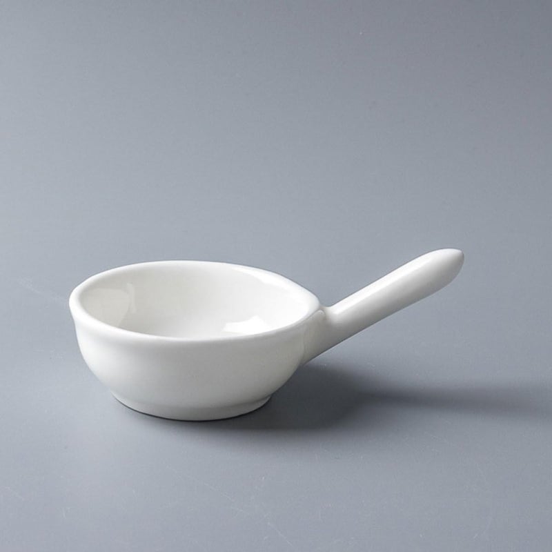 2Pcs White Porcelain Soy Sauce Dishes with Handle 6cm Small Snack Plates Condiment Holders - Image 5
