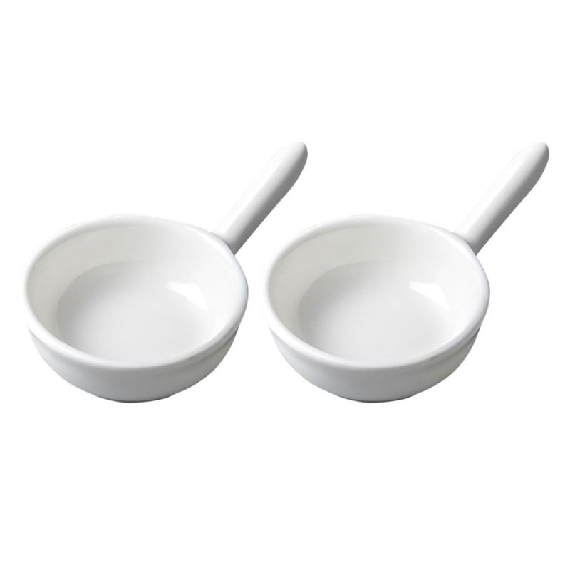 2Pcs White Porcelain Soy Sauce Dishes with Handle 6cm Small Snack Plates Condiment Holders - Image 2