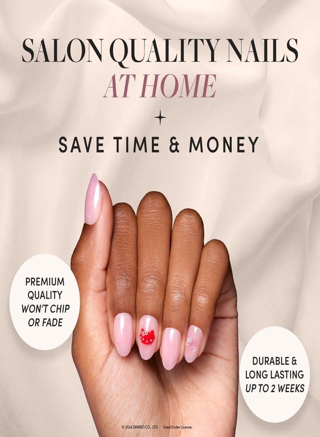 جلامنتيك أظافر لاصقة من Glamnetic x Hello Kitty® and Friends - Hello Kitty® | أظافر صناعية قصيرة بيضاوية حمراء برسومات جرافيكية بلمسة مخملية | 15 مقاسًا - مجموعة أظافر 30 مع غراء - Image 2