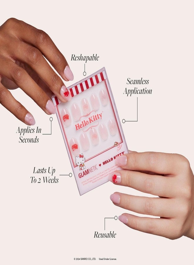 جلامنتيك أظافر لاصقة من Glamnetic x Hello Kitty® and Friends - Hello Kitty® | أظافر صناعية قصيرة بيضاوية حمراء برسومات جرافيكية بلمسة مخملية | 15 مقاسًا - مجموعة أظافر 30 مع غراء - Image 3