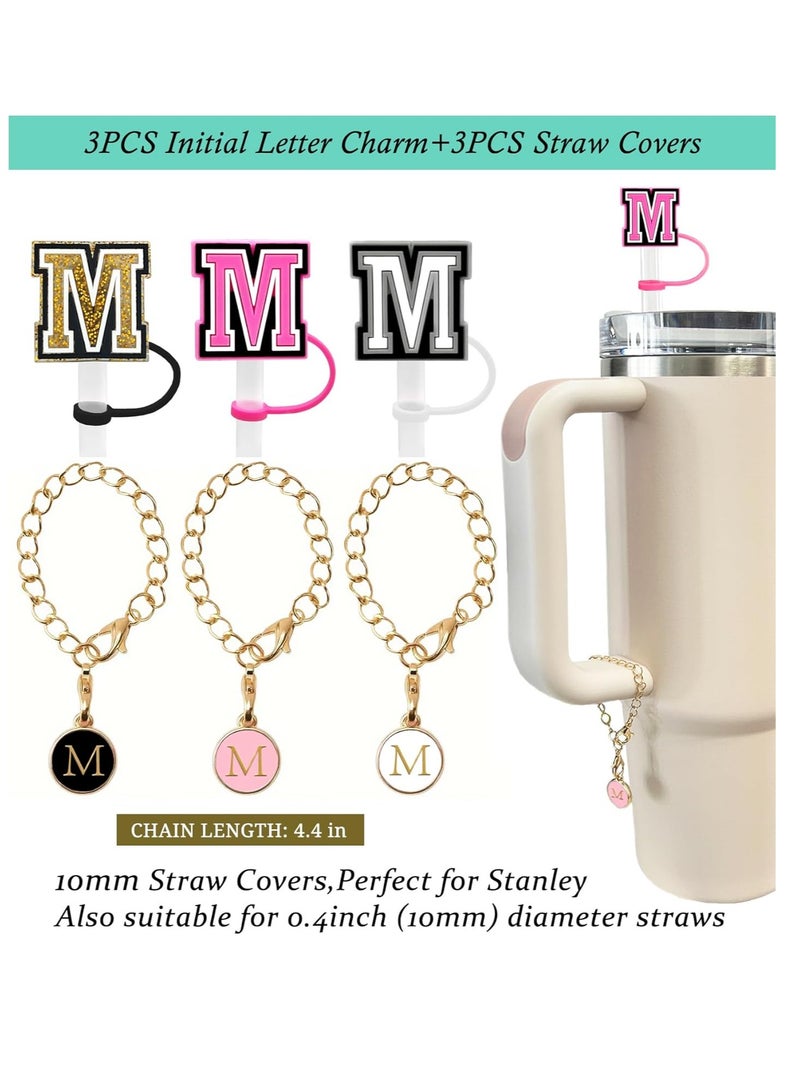 Mmmon 3PCS Straw Cover 10mm For Tumbler Cup Reusable Straw Cap Topper and 3 Initial Letter Charms M Handle Charm For 30 and 40 Oz Cup Tumbler - Image 2